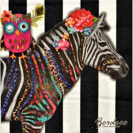 Serwetka do decoupage DUNI zebra z sową 33x33cm